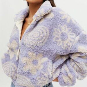 Urban Outfitters Women's Flower Purple Olivia Sherpa Fleece Teddy Jacket Size M
